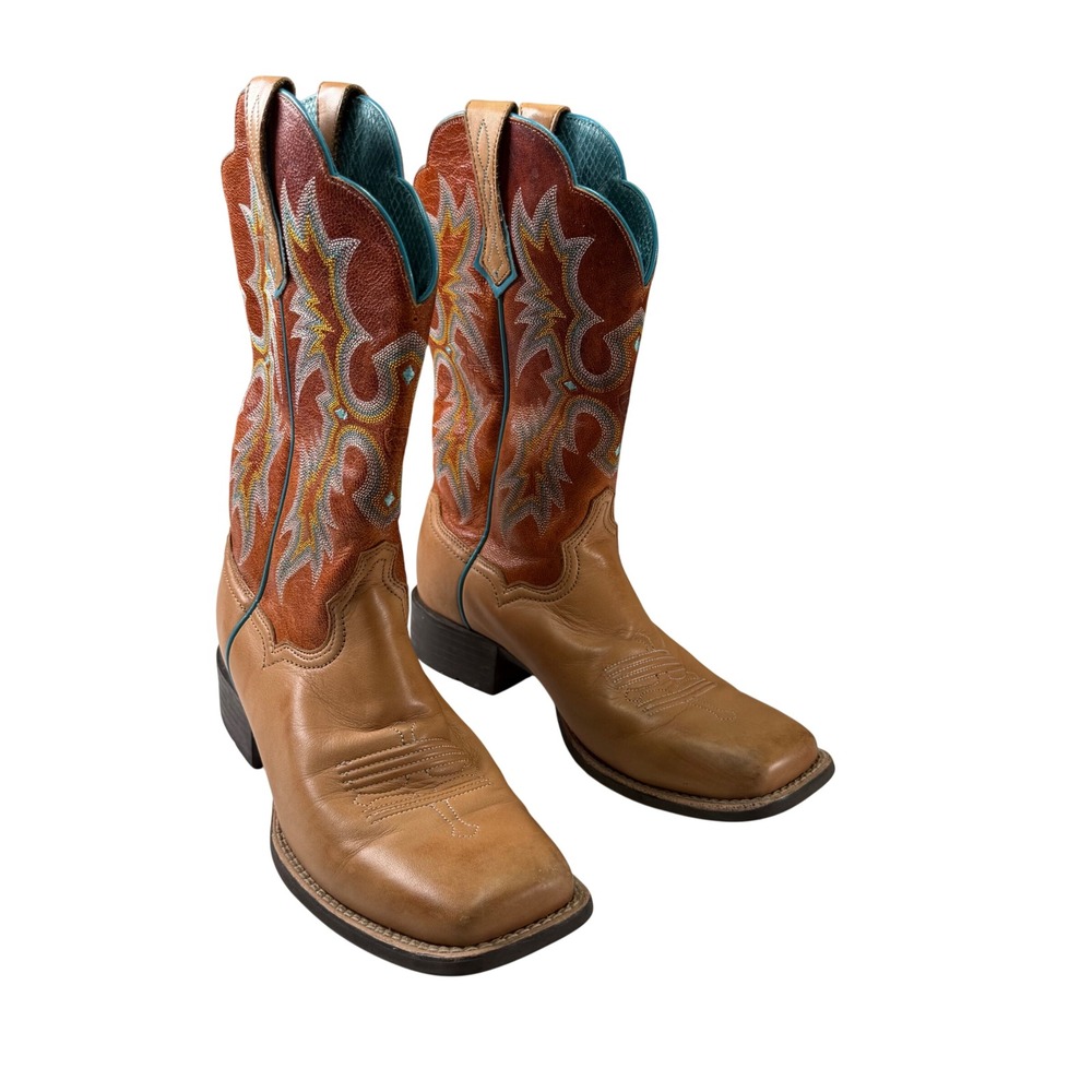 Ariat Women's Heritage Western Boots Tan Embroidered Square Toe Size 9